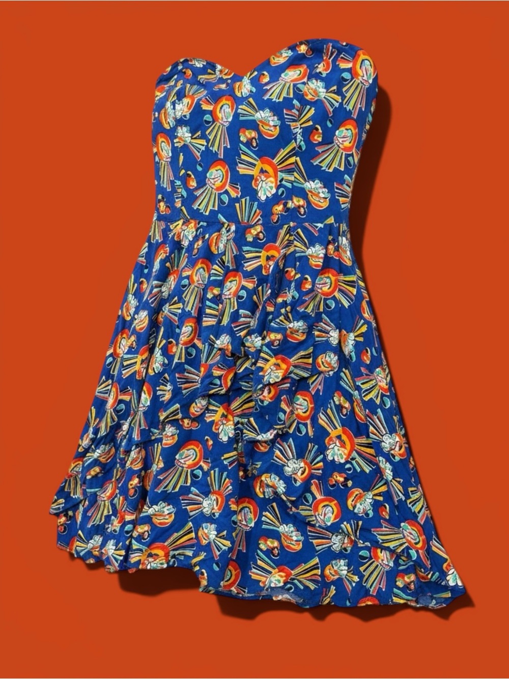 Cooperative Urban Outfitters Blue Strapless Rainbow Firework Print Dress